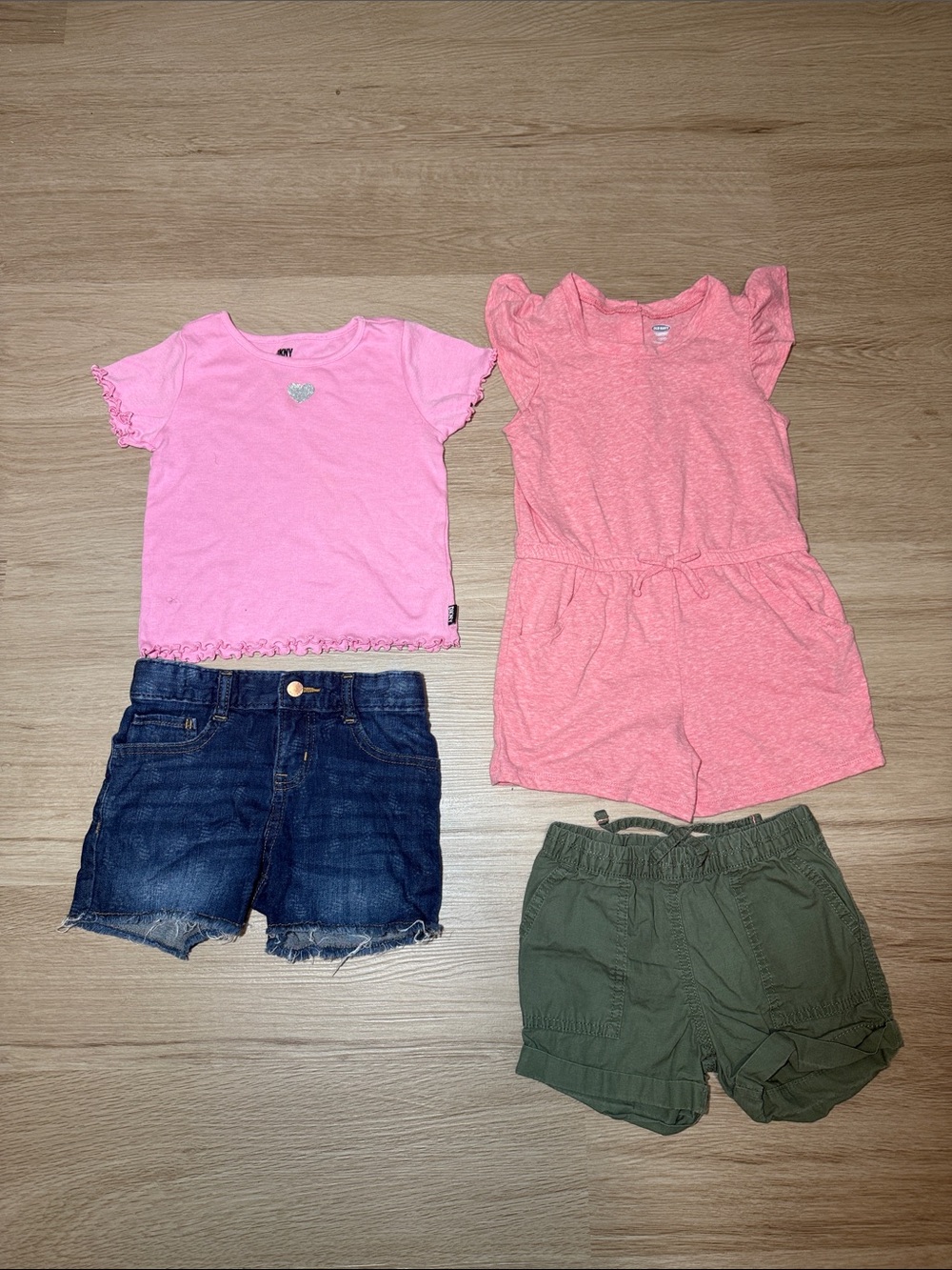 Girls Size 5 Shorts, Heart Short Sleeve Top, and Romper